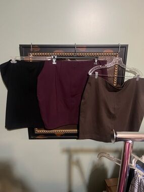 Express Plum Stretch Skirt set Black, Plum, and Brown